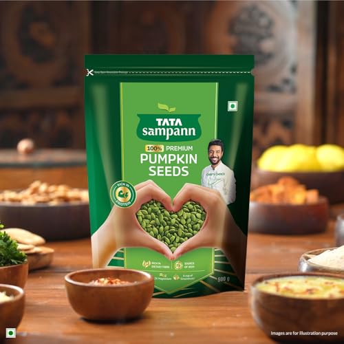 Image of Tata Sampann Pumpkin Seeds, 500g, Rich in Protein, Dietary Fibre, Magnesium & Phosphorus, Raw & Unroasted Pumpkin Seeds, Source of Iron & Zinc, Handpicked Seeds, Resealable Pack (Pack of 2)