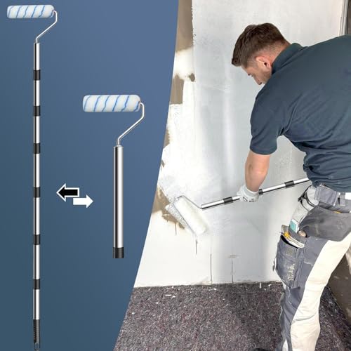 Farbroller Wandfarbe, Farbroller, Malerrolle, 3 Stücke Farbwalze 23 cm, Verdickter Stab, 17-83 inch Alulegierung Teleskopstab, Wandpinsel für Wände, Decke und Holz, Farbroller-Verlängerungsstange