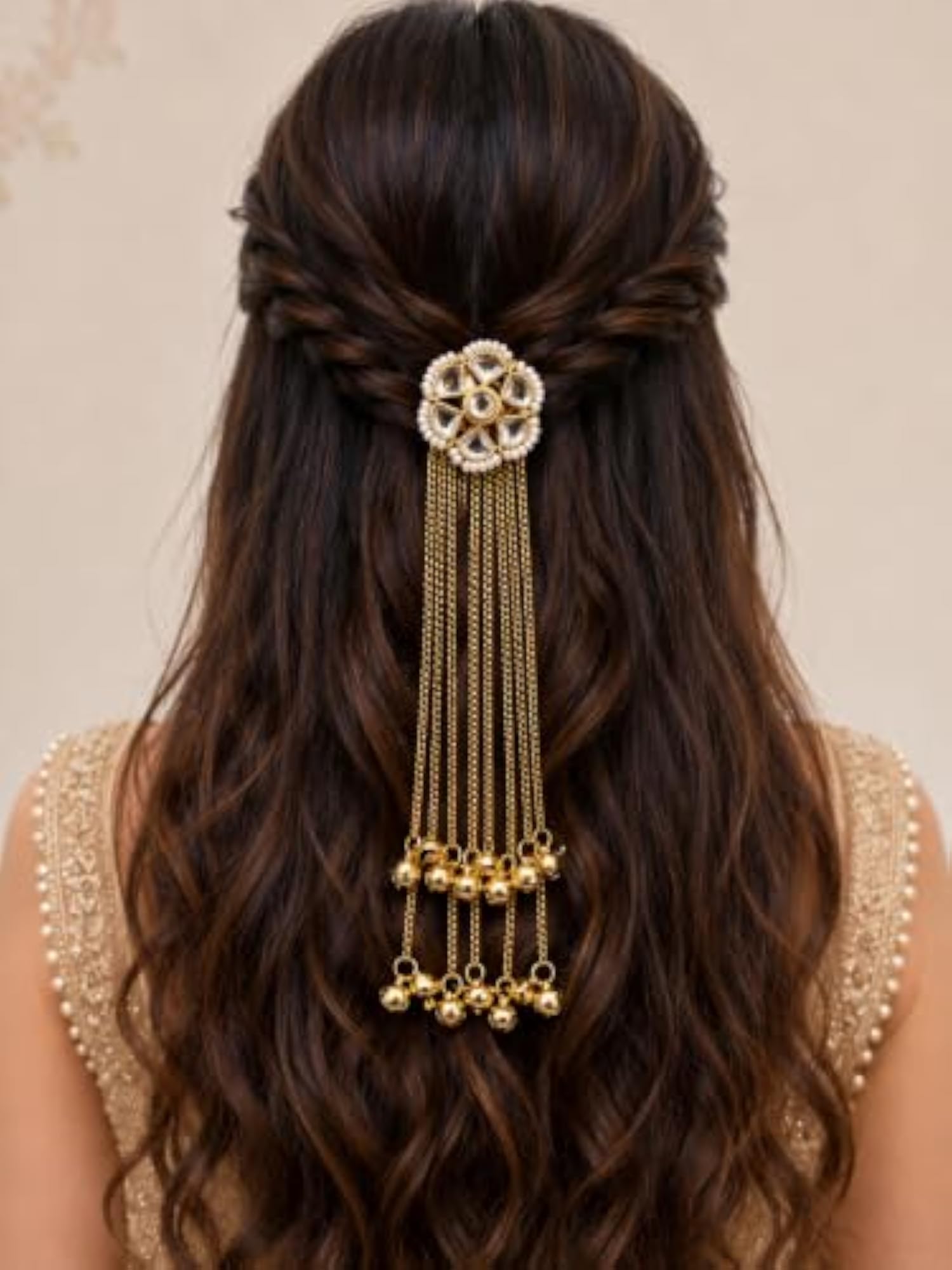 Plated Kundan & Pearl Hair Clip Latkan for Bridal Styles