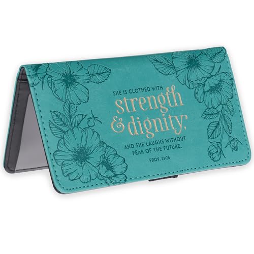 Christian Art Gifts Teal Faux Leather Checkbook Cover for Women with Inspirational Scripture