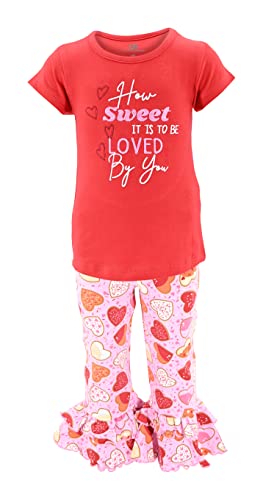 Image of Unique Baby 2 Piece Girls Double Ruffle Leggings and Short Sleeve Shirt Clothes Set Kid and Toddler Girl Outfit