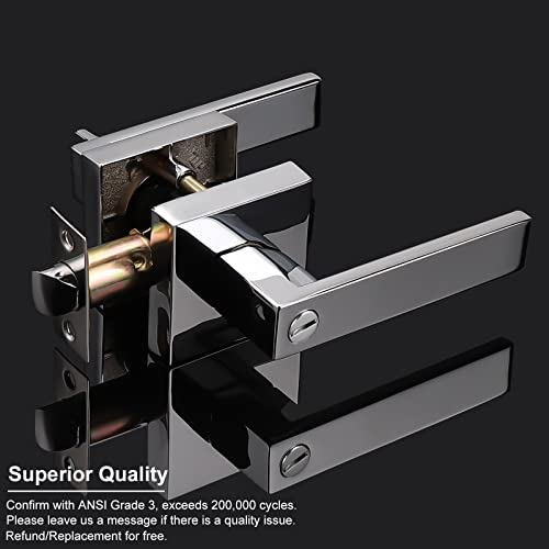 Decoriten 10 Pack Polished Chrome Privacy Door Levers With Square Rosette, Heavy Duty Keyless Door Handles Interior Bathroom Bedroom Door Locks #TOP1