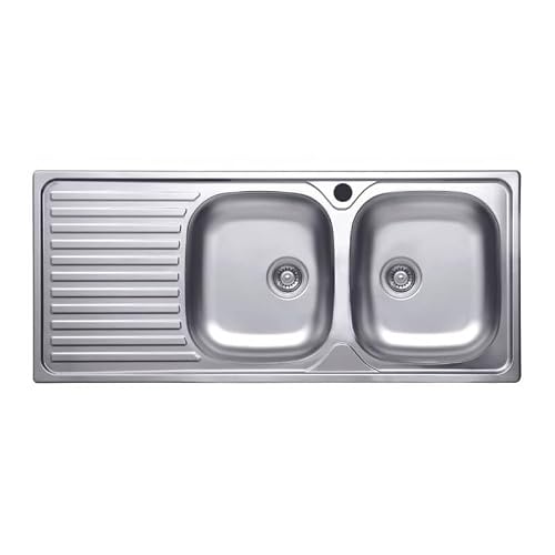 Lavello Cucina Due Vasche Acciaio Da Incasso Gocciolatoio Sx 50X116 Cm