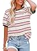 Dokotoo Women's Clothing Summer Tops for Women Striped Color Block Short Sleeve Shirts Crewneck Trendy Casual Daily Loose Cozy Fashion T-Shirts Ladies Tee Blouses Beach Vacation Outfits Pink Small