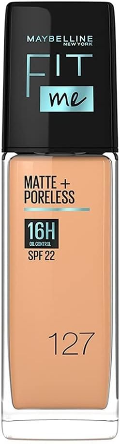 Maybelline New York Fit Me Matte+Poreless Liquid Full Coverage Foundation For All Skin Types,127 Golden Honey|16Hr Oil Control Full Coverage Foundation For All Skin Types With Spf 22,30 Ml,Pack Of 1