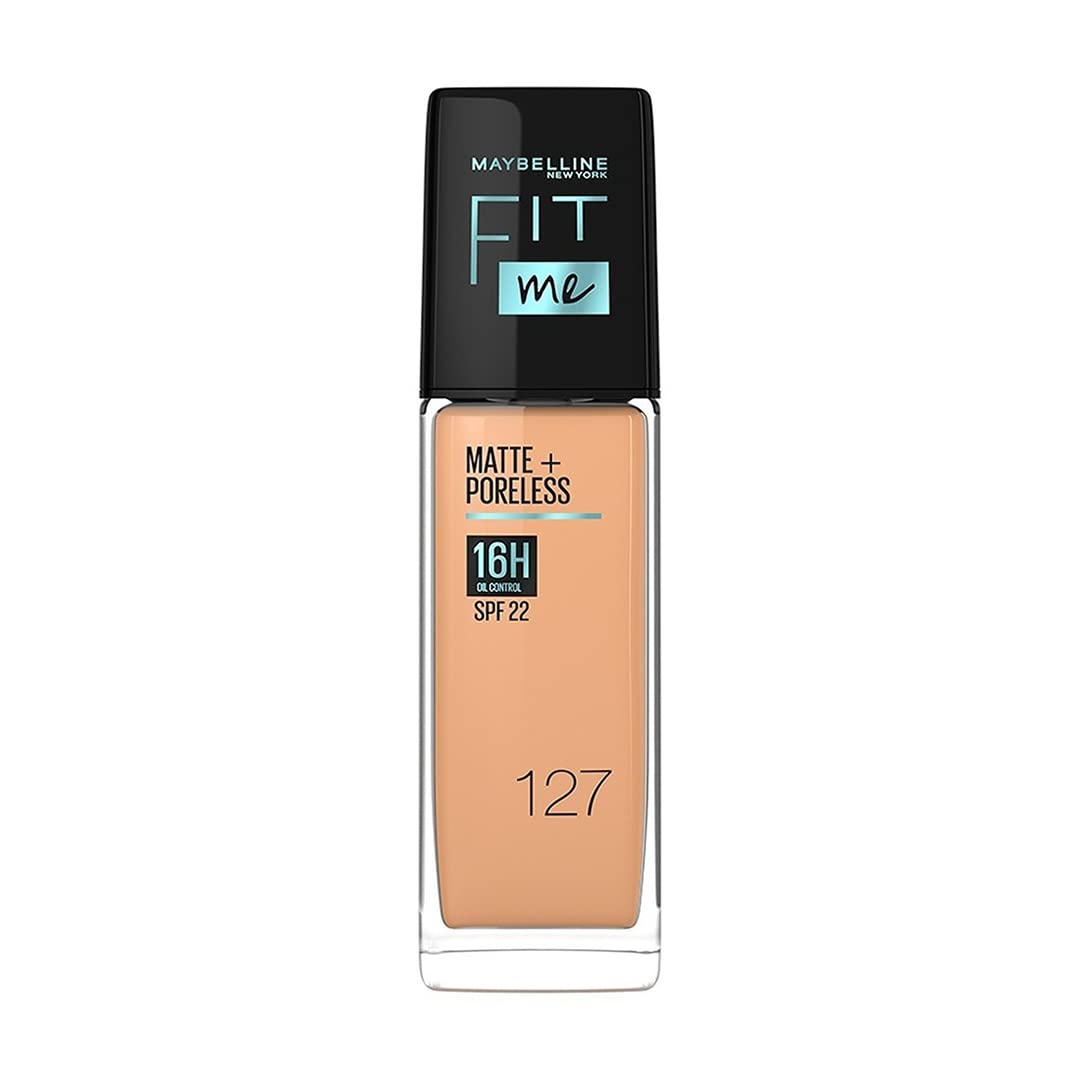 MAYBELLINENew York Fit Me Matte+Poreless Liquid Full Coverage Foundation For All Skin Types,127 Golden Honey|16Hr Oil Control Full Coverage Foundation For All Skin Types With Spf 22,30 Ml,Pack Of 1