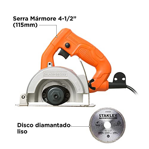 Black Decker Serra Mármore 115mm, Ferramenta de Corte com Potência de 1100W, Ideal para Cortes em Má