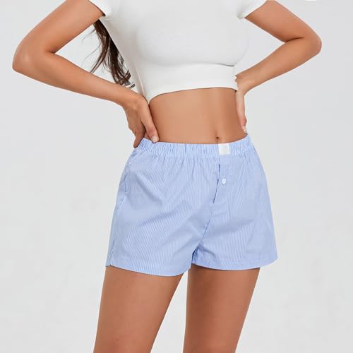 Image of Womens Boxer Shorts Gingham Y2k Pajama Cute Plaid Striped Print Lounge Sleep Shorts