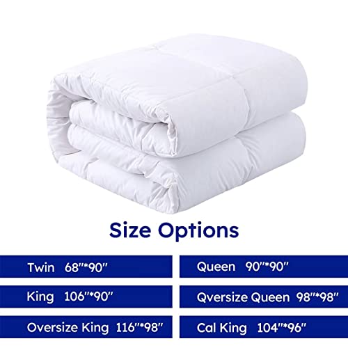 Downcool Feather Down Comforter Queen, White Quilted Down Comforter Filled With Feather & Down– All Season Fluffy Duvet Insert Or Stand-Alone With Cotton Cover #TOP5