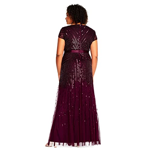 Image of Adrianna Papell Womens Plus Size Floor Length Beaded Cap Sleeve V-Neck Dress