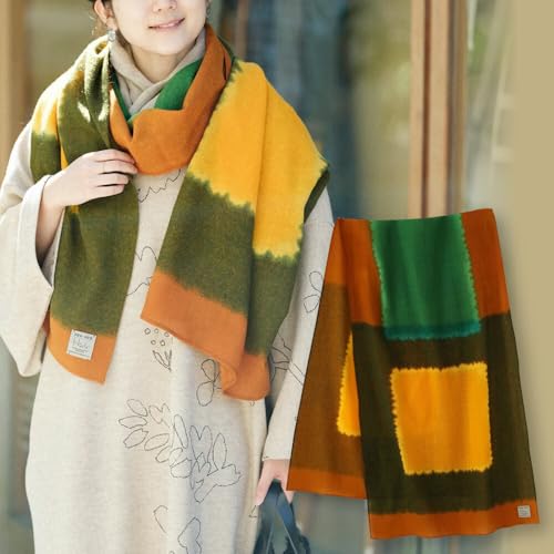 SOU・SOU×Hinata 二十重(はたえ)/金茶(きんちゃ)×草緑色|京都 SOUSOU ストール [ テキスタイルデザイン 京都 ブランド コラボ 毛織物 ストール ソウソウ おしゃれ マフラー シンプル 柄 ウール プレゼント ギフト お取り寄せ 通販 ふるさと納税 ]