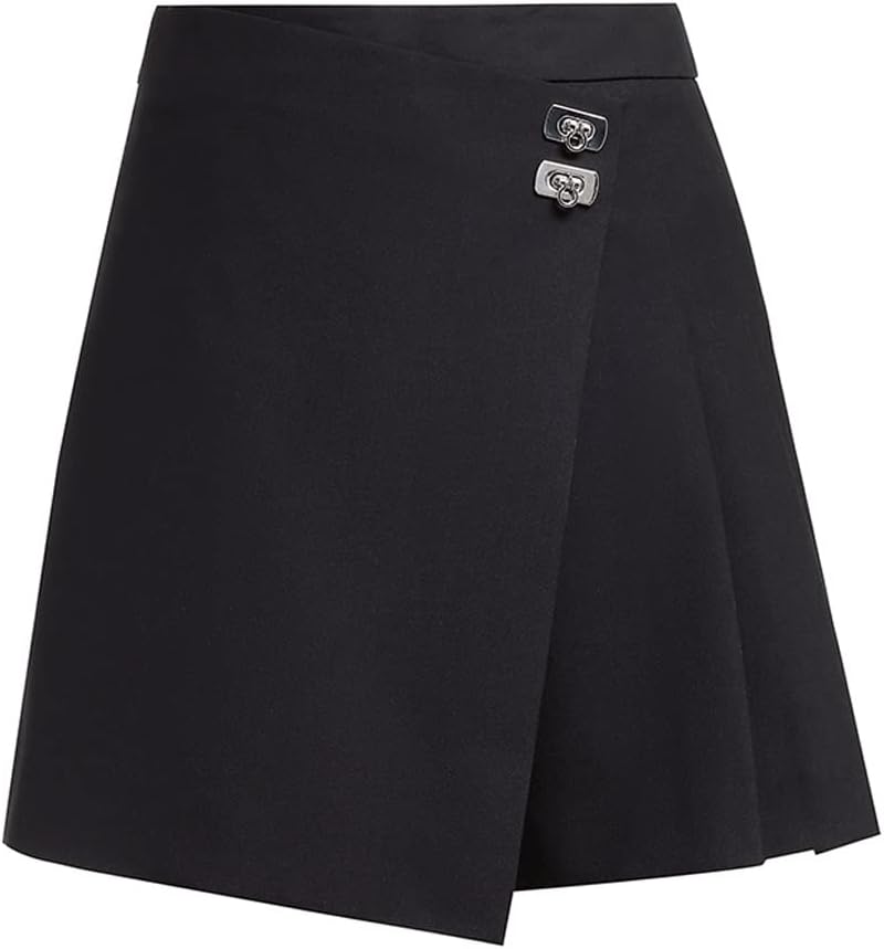 Black High Waist Irregular Culottes Stitching Pressed Pleated Design Sense Shorts Short Skirt