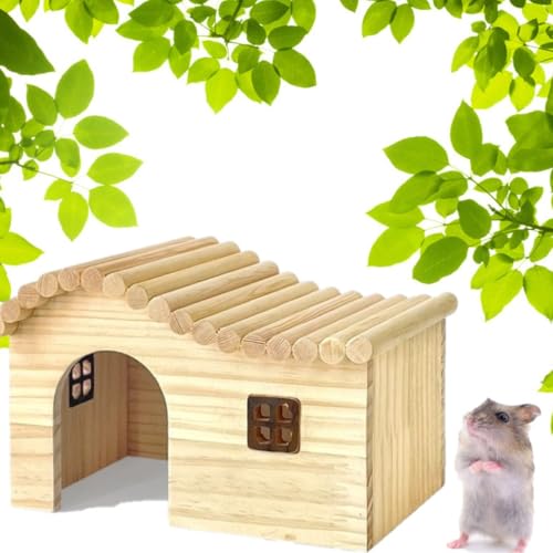 Cabana de madeira de porquinho-da-índia com janela, casa de madeira de animais pequenos para rato, c