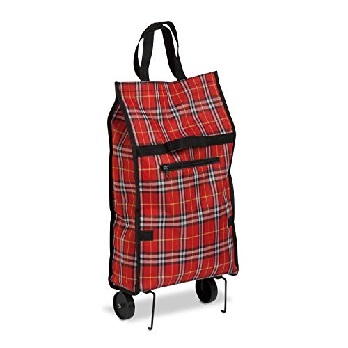 Honey-Can-Do CRT-02224 Fold-Up Fabric Rolling Bag Cart with Handles, Holds up to 40-Pounds, Plaid, 12.5L x 5.12W x 24.75H