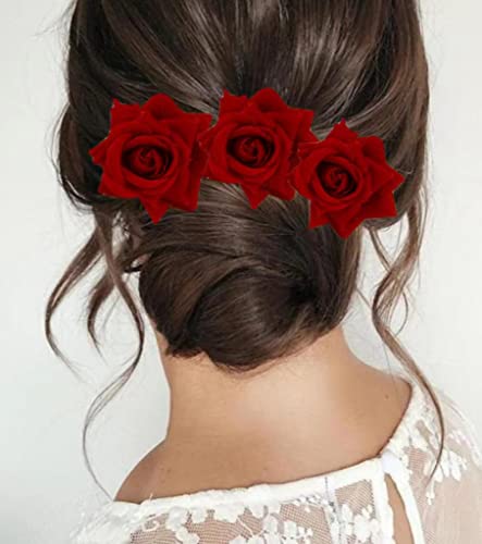 Rose Hair Pins Clips Floral Hair Barrettes For Women Girls Rose Bobby Pin For Party Wedding Flamenco Dancer Flower Hair Accessories 3Pcs #TOP4