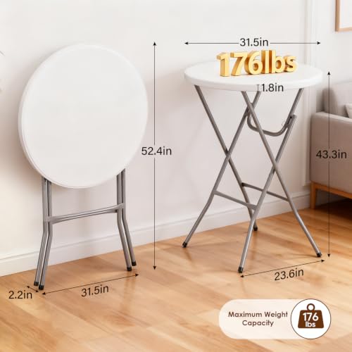 Image of BestOffice 32 inch Round 43 inch Bar Height White Granite Plastic Folding Table, Portable Commercial Cocktail Table for Wedding Party Outdoor, White