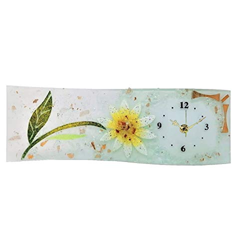 Sospiri Venezia Table Clock Murano Glass Silent Mechanism Floral Decor with Gold Leaf and Colored Glass Grits Gift Handmade Made in Italy (Gerbera cm 30x10)