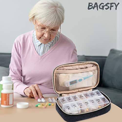 Image of BAGSFY Pill Organizer Case 2 Times a Day- Weekly Medicine Organizer Travel Pill Box with Removable 7 Day Medicine Case Container for Fish Oil, Vitamin, Supplement