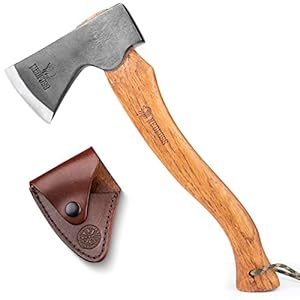 NedFoss 15″ Hatchet, Chopping Axes and Hatchets for Wood Splitting and Kindling, Forged Carbon Steel Bushcraft Axe Head Beech Wood Handle, Retro Leather Sheath