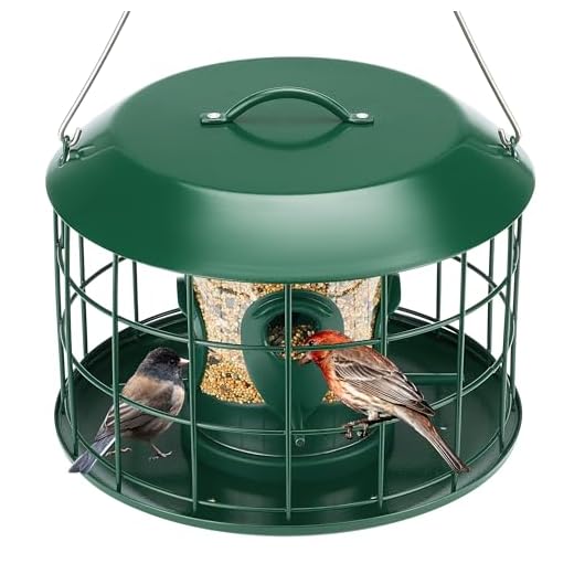 Kingsyard Tube Squirrel Proof Bird Feeders for Outdoor Hanging, Metal Caged Bird Feeder with Rain Proof Covered for Wildbirds Finches Bluebird, 4 Feeding Ports, Green