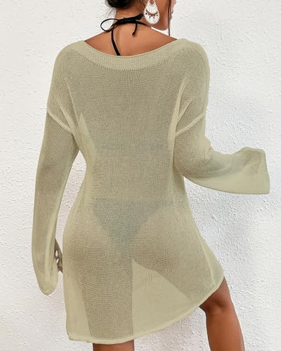 Image of Bsubseach Crochet Cover Ups for Women Bathing Suit Cover Up Dress Mesh Beach Top