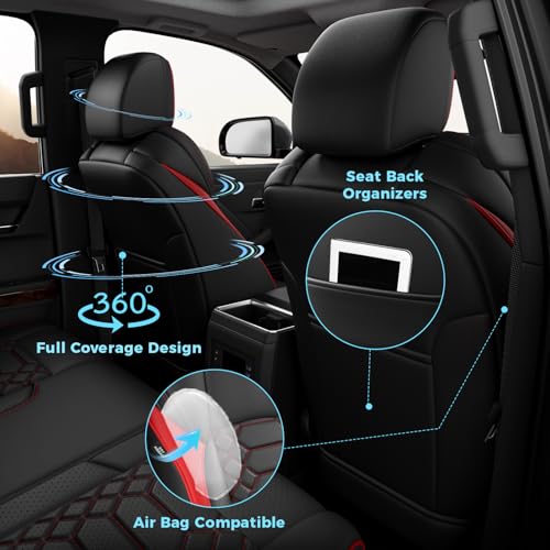 FREESOO Tacoma Seat Covers for Toyota Tacoma 2024 2025 2026 Double Cab, SR, SR5, TRD Sport, TRD Off-Road, Faux Leather Full Set Pickup Truck Seat Covers BlackRed by FREESOO - Image 3