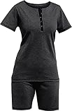 damen shorts sale  Erwin Müller Damen-Shorty, Schlafanzug, Pyjama, Zweiteiler, Nachtwäsche Single-Jersey Uni anthrazit Größe 44 - weich und angschmiegsam, Hose mit abgestepptem Gummibund und Eingriffstaschen