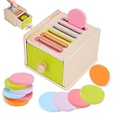 FCSONU Toddlers Montessori Coin Box Toys for 1 2 3 Year Old, Wooden Baby Toys for Toddlers 1-3, Color Sorting & Stacking Sensory Toys for Ages 2-4 Kids, Easter Birthday for Girls Boys