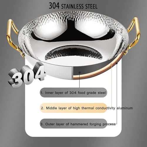 Stainless Steel Nonstick Paella Pan with Dual Handles - Versatile Seafood & Lobster Frying Pan for Home Cooking, Kitchen Cookware, Spanish Cuisine Essentials