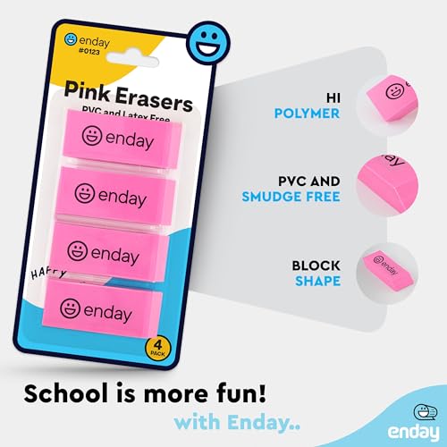 Erasers Pencil Block, Hi Polymer Large Pink Soft Eraser, Rubber and Non – Abrasive Eraser, Erasers School Supplies for Kids and Artists, Best Eraser for Drawing (4 PC) – By Enday - Image 4