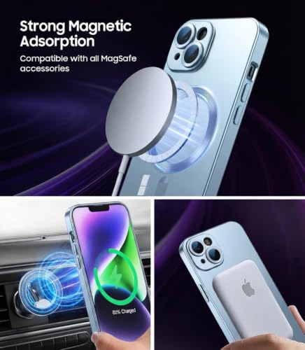 Image of DIZORO Magnetic Case for iPhone 14 Plus Cover [Compatible with MagSafe][Built-in Camera Lens Protector] Slim Soft Silicone Bumper Shockproof Metallic Luster Back Cover Phone Cases (Sierra Blue)