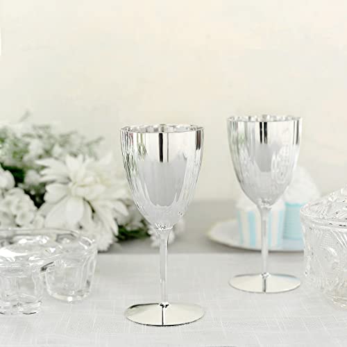 Efavormart Set Of 6-8Oz - Silver Metallic Premium Disposable Wine Glasses, Stemmed Wine Goblets For Wedding, Outdoor Receptions, Banquets, Holiday Dining #TOP1