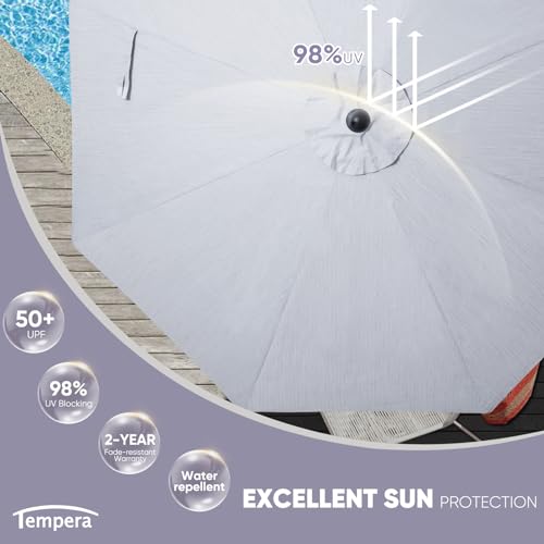 Image of Tempera 11ft Patio Market Outdoor Table Umbrella with Auto Tilt and Crank, Large Sun Umbrella with Sturdy Pole & Fade Resistant Canopy, Easy to Set, Smoke Grey