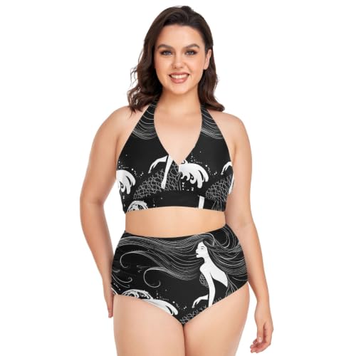 Bikini grande taille haut de gamme au motif sirène et finitions dos nu