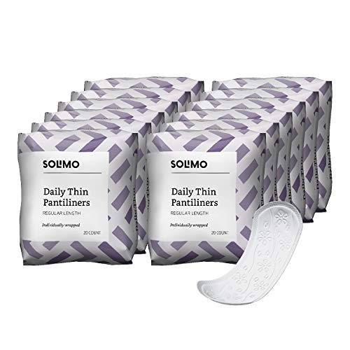 Amazon Brand - Solimo Thin Pantiliners, Regular Length, Unscented, 240 Count (12 packs of 20)