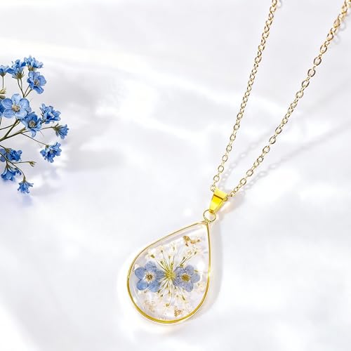 Image of Miscarriage Gifts for Mothers, Forget Me Not Pressed Flowers Necklace, Baby Loss Grief Sympathy Gift for Women, Child Loss Memorial Gifts Jewelry