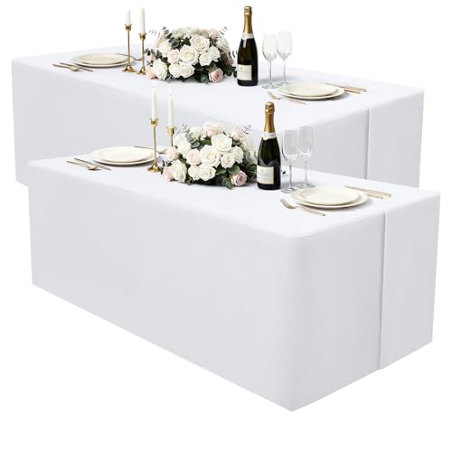 homing 2 Packs Rectangle Fitted Tablecloth, 4 Foot Washable Fabric Table Cloth, Waterproof Polyester Table Cover for Party, Trade Show, Outdoor and Indoor (White, 30" x 48") by homing - Used condition - US$25.64