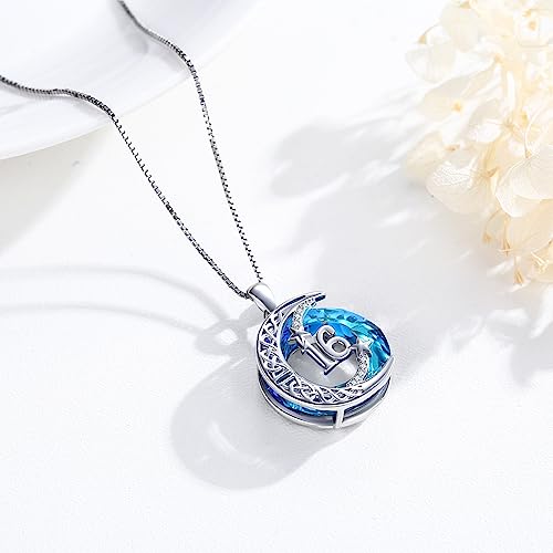JUSTKIDSTOY Birthday Gifts for Women Girls 925 Sterling Silver Celtic Moon Star Necklace with Blue Crystal Pendant Jewelry for Sister Friends3
