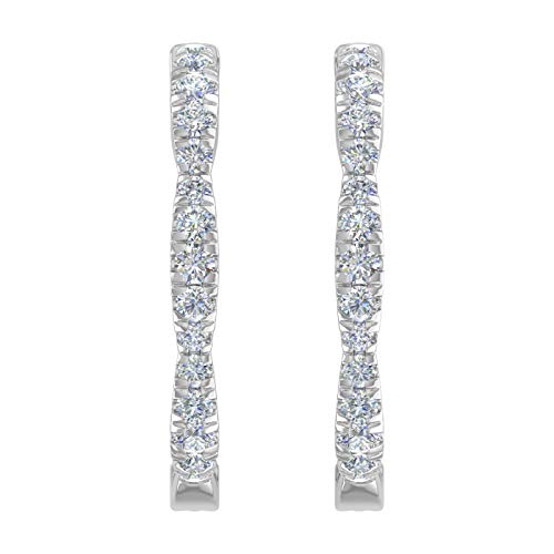 1/2 Carat Round Diamond Hoop Earrings In 10K White Gold #TOP1