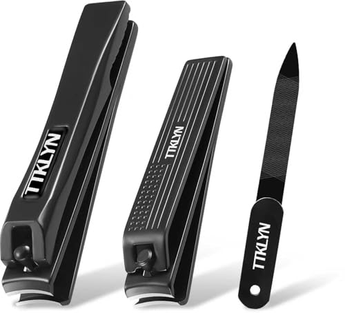 Nail Clippers Set 3 Pack, Ergonomic Non-Slip Handle Sharp Stainless Steel & Zinc Alloy Fingernail and Toenail Clippers with Nail File, Large/Small Nail Cutter for Men & Women, Black
