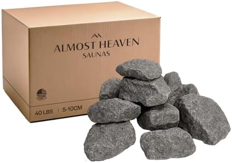 Almost Heaven Saunas Rocks for Electric Heater, Standard Size Sauna Stones to Increase Steam & Heat Distribution, Use in Wet or Dry Saunas, Olivine Diabase 10-15cm, Luxury Accessory for Saunas, 40lbs