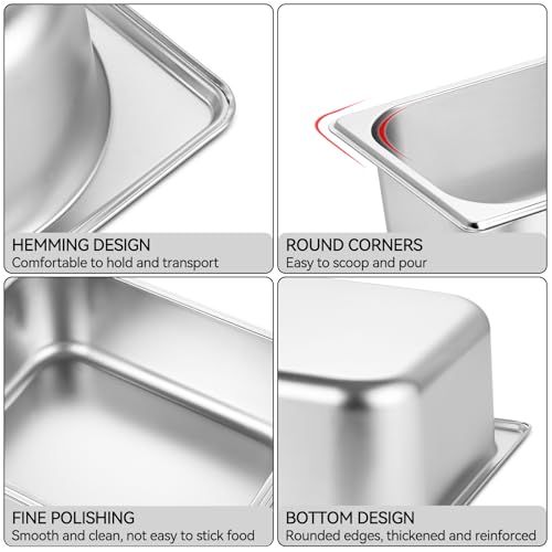 GOLDEN KEY 6 Pack 1/3 Size 4'' Deep Stainless Steel Anti-Jam Hotel Pan by GOLDEN KEY - Used condition - Image 3