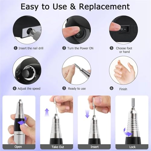 Acrylic Nail Drill-Electric Nail Drill with Foot Pedal E File Manicure Set Electric Nail File with NailDrill Bits(Pink,EU) - Image 2