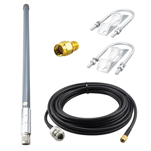 BOOBRIE 915Mhz Lora Antenna Outdoor 5.8dBi N Male Connector Omni Directional Fiberglass Antenna with 16.4FT N Female to RP-SMA Male Extension Coaxial Cable RG58 for Helium Hotspot HNT Bobcat Miner