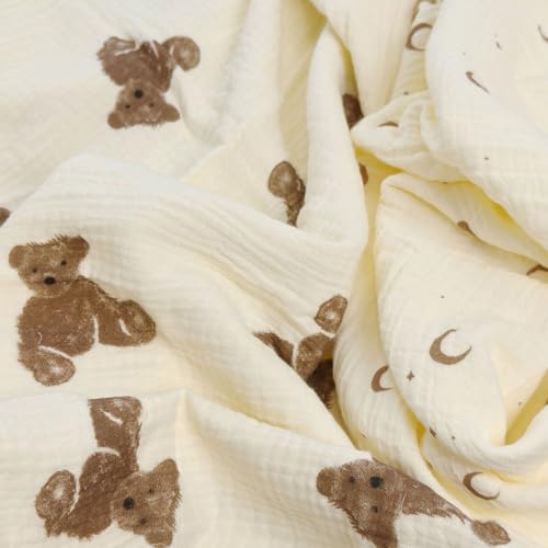 Image of Double Layered 100% Cotton Muslin Baby Blanket Ultra-Soft 40x40 Inch Swaddling Nursery Crib Blanket(Brown Bear)