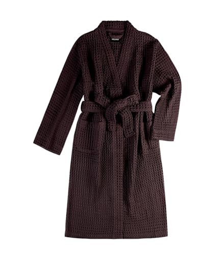 KOSMU 100% Organic Japanese Cotton Waffle Knit Bathrobe | Thick Luxury Hotel & Spa Onsen Sauna Classic Kimono Towel Terry Shower Bath Robe for Men & Women (Kimono, Dark Cocoa, S/M)