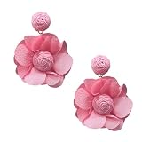 YUNXI Pendientes de gota hechos a mano de tela tejida con rafia, multicolor, coloridos, pétalos grandes, florales, bohemios, ligeros, para verano, playa, vacaciones, boda, fiesta, Grande, Tela, Sin
