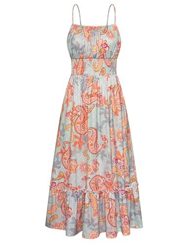 Image of GRACE KARIN Summer Dresses for Women 2026 Vacation,Smocked Floral Maxi Dress,Boho Beach Sundress with Pocket Fashion Clothing