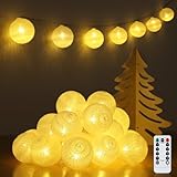 Ewikin Guirlande lumineuse à boules de coton, 20 LED, alimentée par USB ou piles avec télécommande, pour intérieur, chambre d'enfant, adolescents et filles