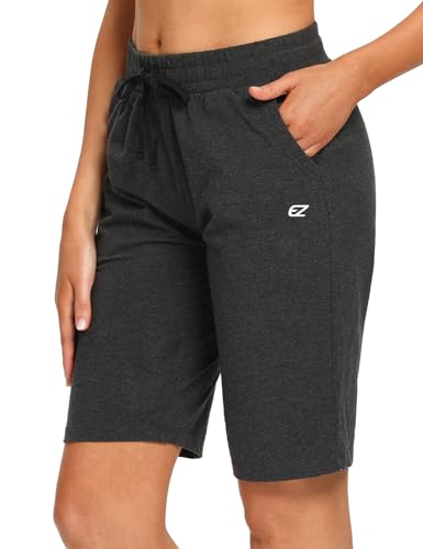 EZRUN Womens Bermuda Shorts Summer Sweat Shorts with Deep Pockets 10" Cotton Shorts for Women Gym Workout